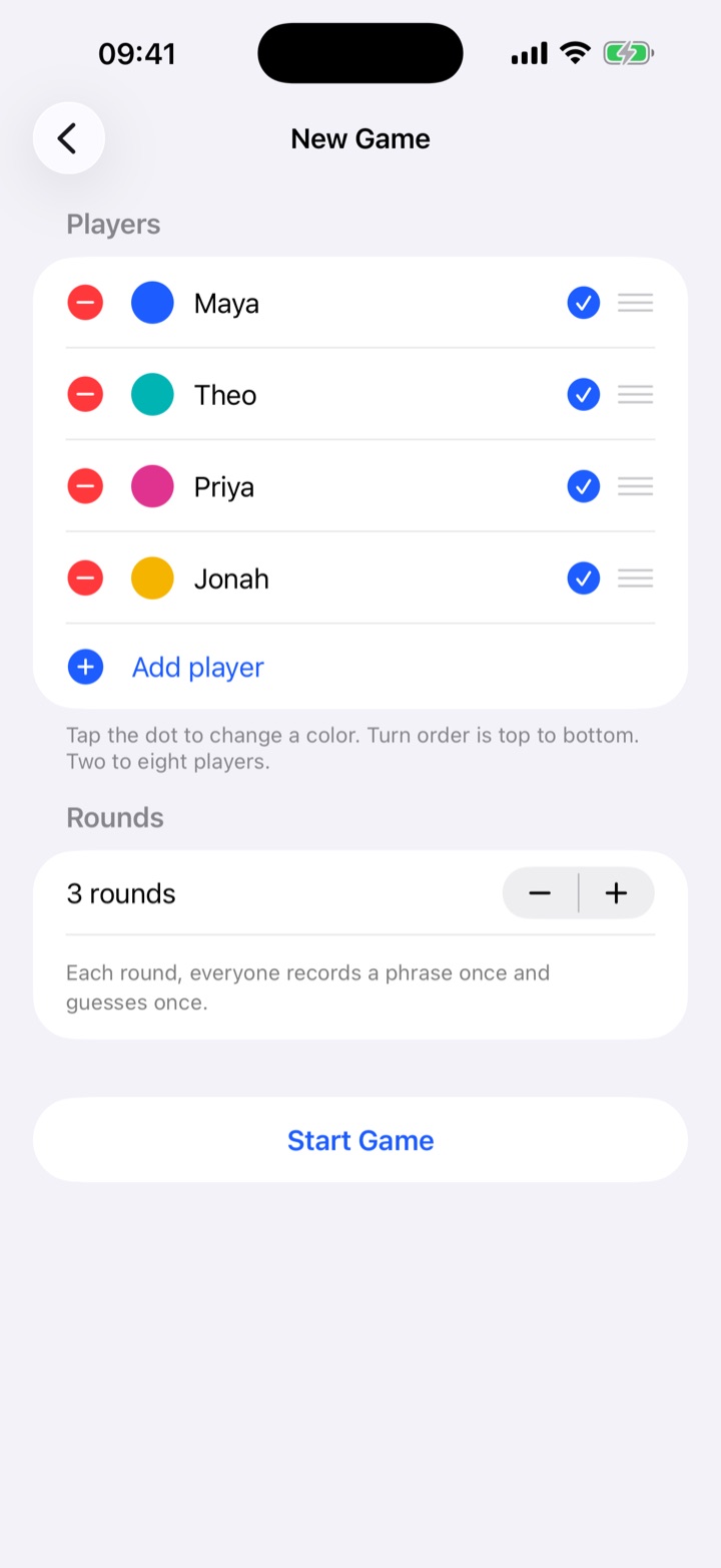 New Game &mdash; two to eight players and how many rounds