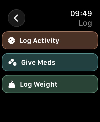 The watch logging hub — activity, medications, and weight