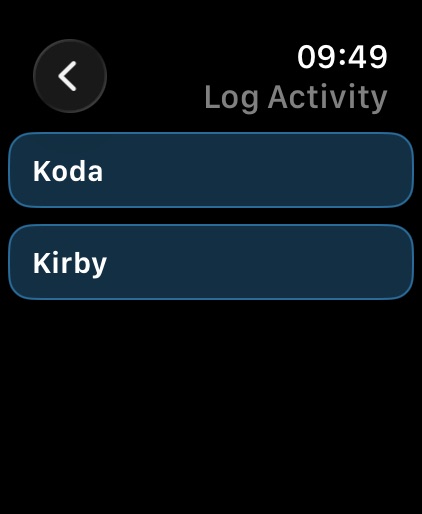 Picking which dog an activity is being logged for