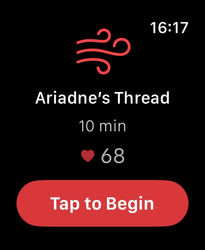 Ariadne&rsquo;s Thread ready to start on the wrist &mdash; a ten minute session and current heart rate