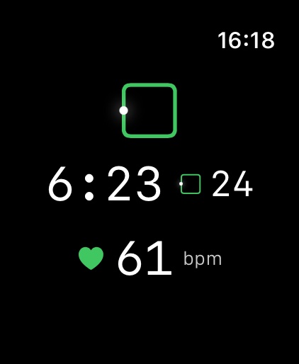 The Chamber mid‑session &mdash; the square tracing the breath, time remaining, breath count, and heart rate