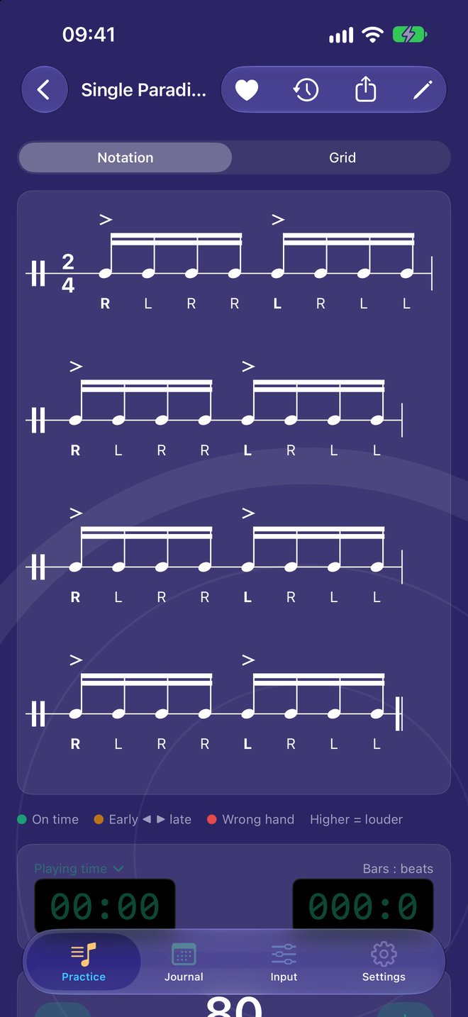 Single Paradiddle in notation with sticking and accents